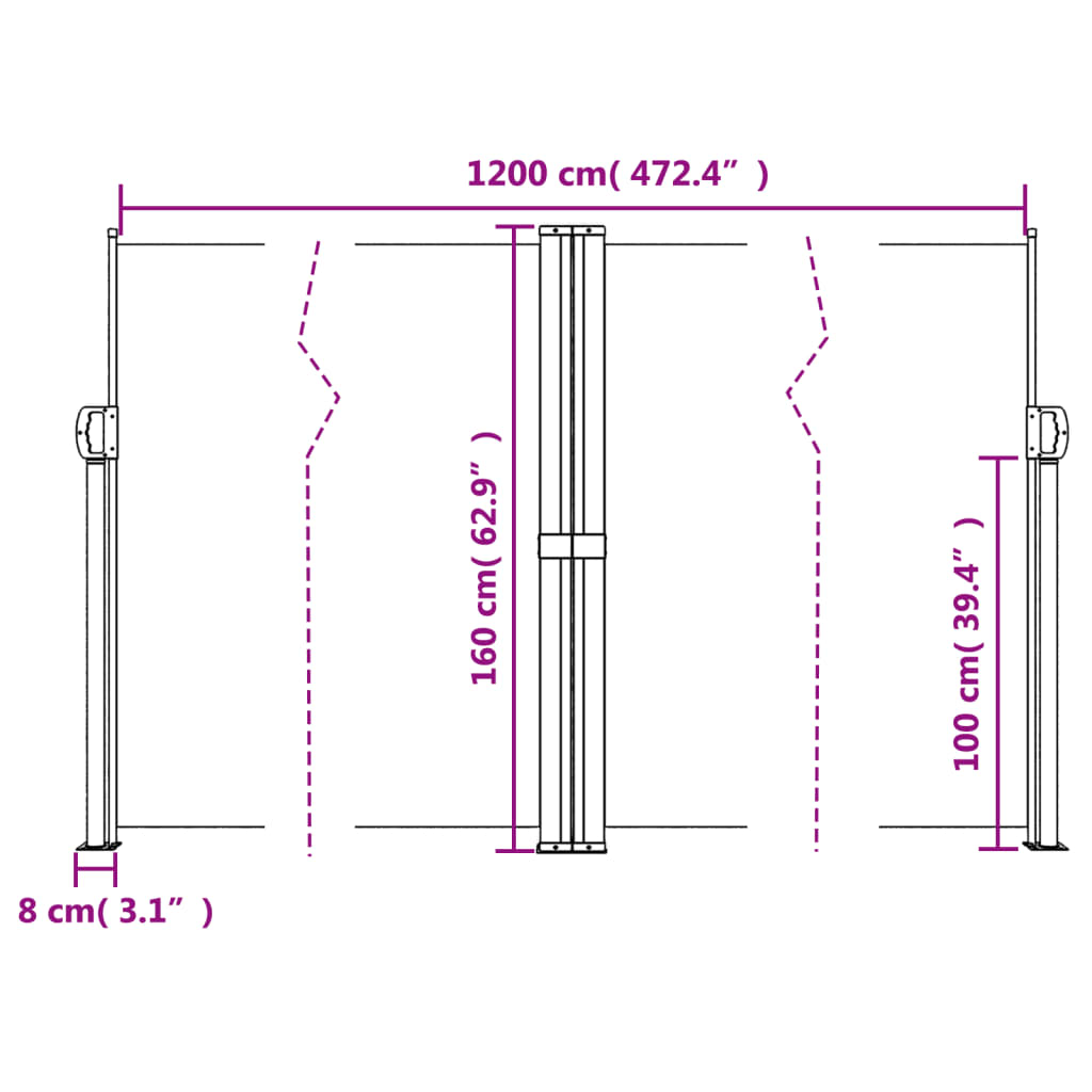 Windscherm uittrekbaar 160x1200 cm zwart is nu te koop bij PeponiXL, paradijselijk wonen!
