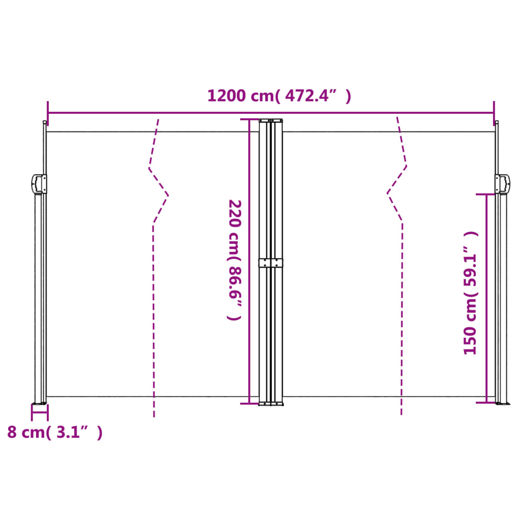 Tuinscherm uittrekbaar 220x1200 cm crèmekleurig is nu te koop bij PeponiXL, paradijselijk wonen!