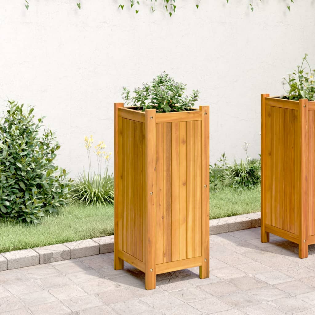 Plantenbak met voering 31x31x75 cm massief acaciahout is nu te koop bij PeponiXL, paradijselijk wonen!