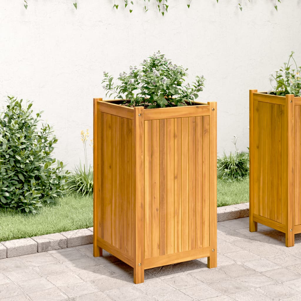 Plantenbak met voering 42x42x75 cm massief acaciahout is nu te koop bij PeponiXL, paradijselijk wonen!