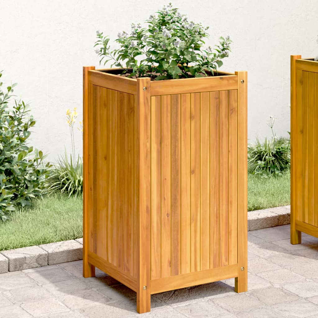 Plantenbak met voering 42x42x75 cm massief acaciahout is nu te koop bij PeponiXL, paradijselijk wonen!