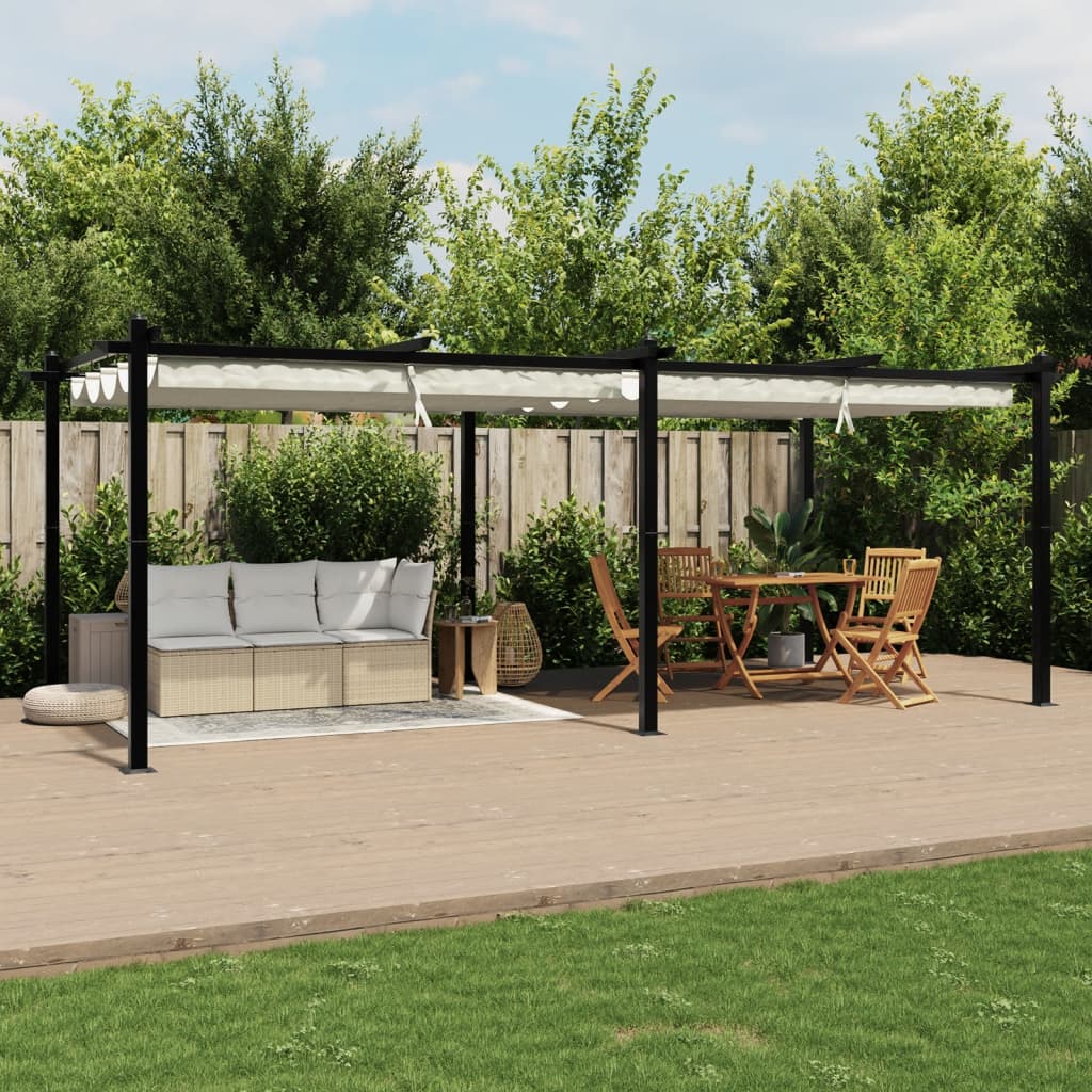 Prieel met uittrekbaar dak 3x6 m aluminium crèmekleurig is nu te koop bij PeponiXL, paradijselijk wonen!