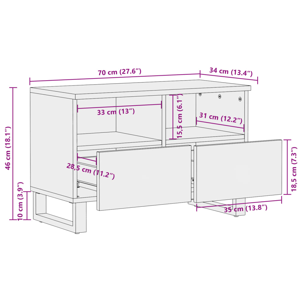 Tv-meubel 70x34x46 cm massief mangohout bruin is nu te koop bij PeponiXL, paradijselijk wonen!
