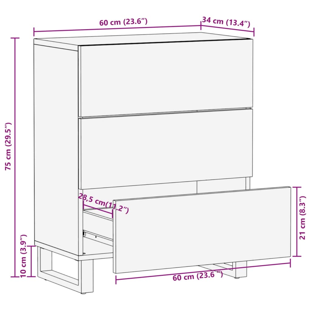 Dressoir 60x34x75 cm massief acaciahout is nu te koop bij PeponiXL, paradijselijk wonen!