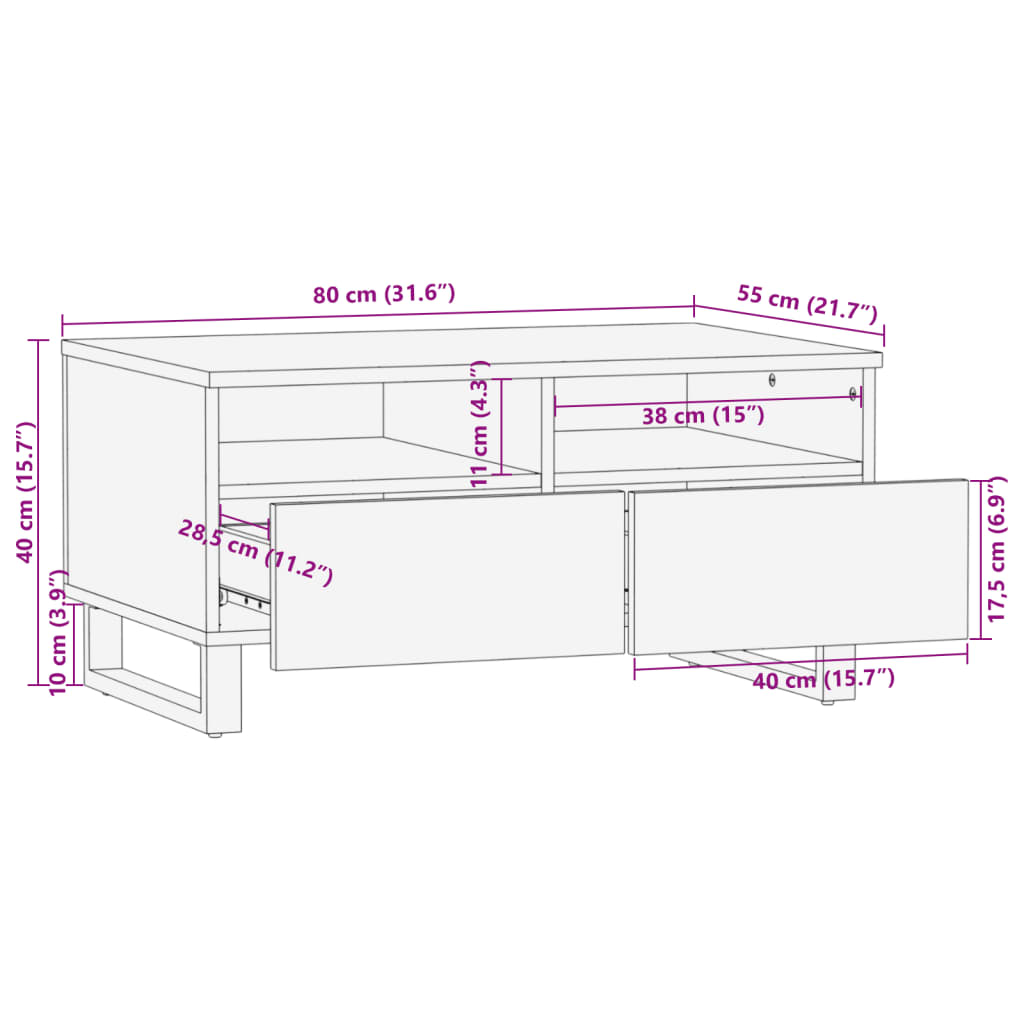 Salontafel 80x55x40 cm massief mangohout is nu te koop bij PeponiXL, paradijselijk wonen!