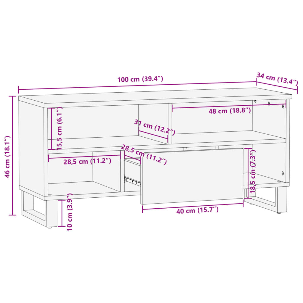 Tv-meubel 100x34x46 cm massief ruw mangohout is nu te koop bij PeponiXL, paradijselijk wonen!