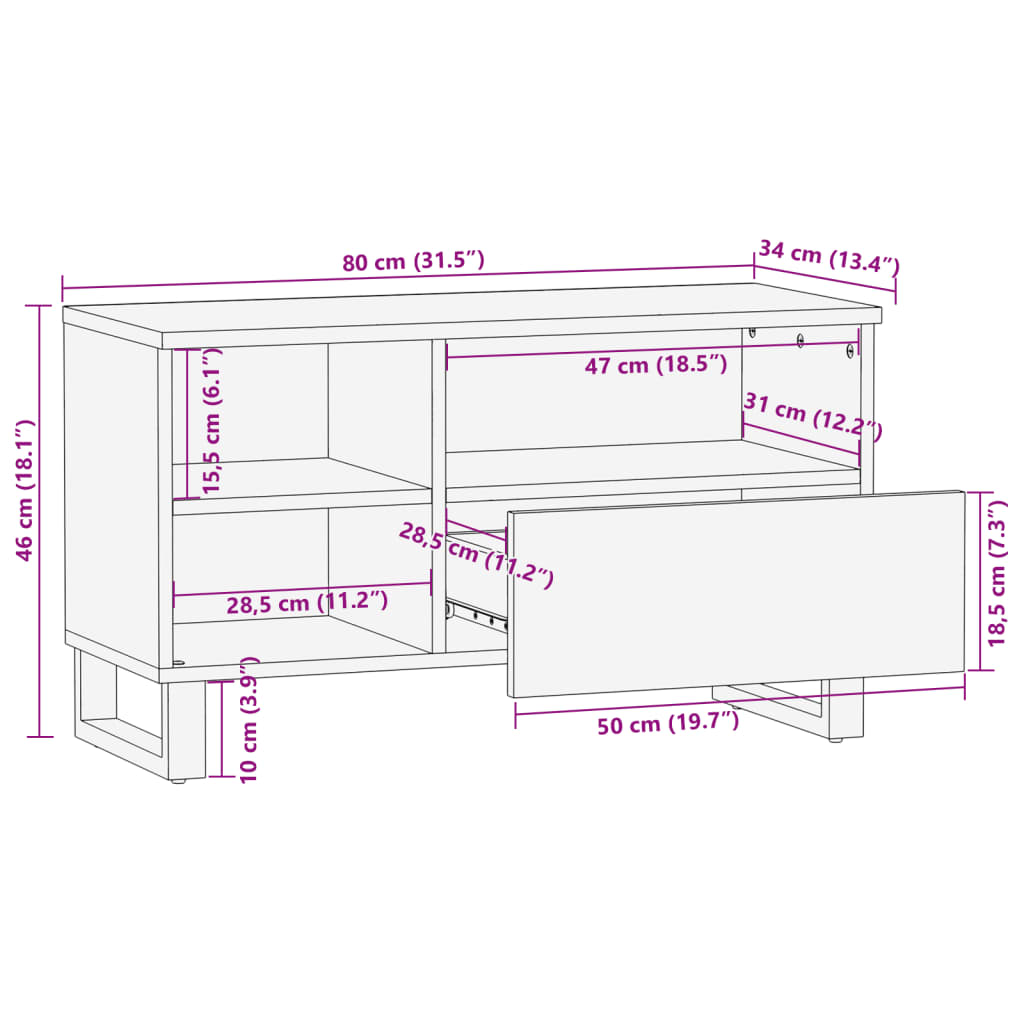 Tv-meubel 80x34x46 cm massief mangohout bruin is nu te koop bij PeponiXL, paradijselijk wonen!