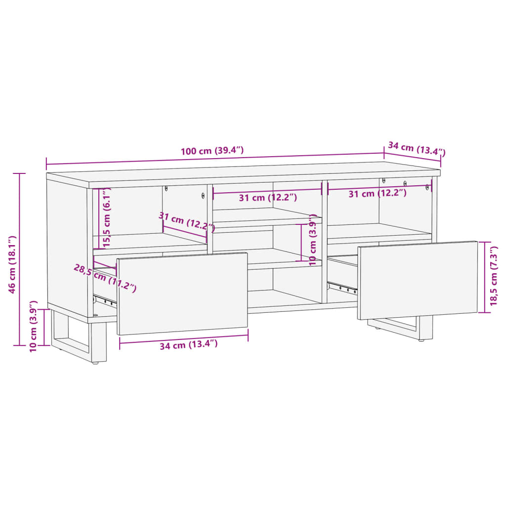 Tv-meubel 100x34x46 cm massief acaciahout is nu te koop bij PeponiXL, paradijselijk wonen!