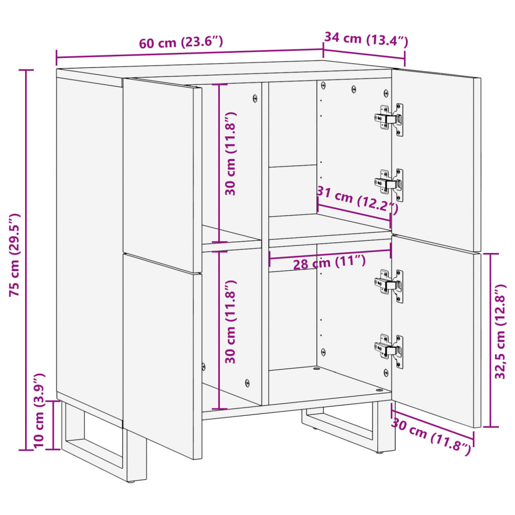 Dressoir 60x34x75 cm massief acaciahout is nu te koop bij PeponiXL, paradijselijk wonen!