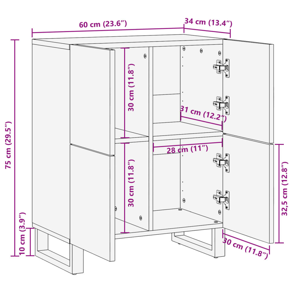 Dressoir 60x34x75 cm massief mangohout is nu te koop bij PeponiXL, paradijselijk wonen!