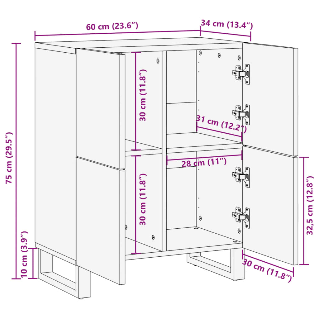 Dressoir 60x34x75 cm massief acaciahout is nu te koop bij PeponiXL, paradijselijk wonen!