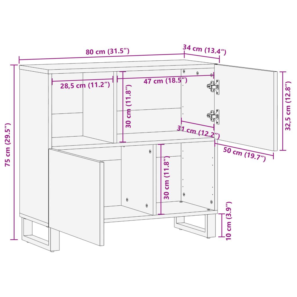 Dressoir 80x34x75 cm massief mangohout is nu te koop bij PeponiXL, paradijselijk wonen!