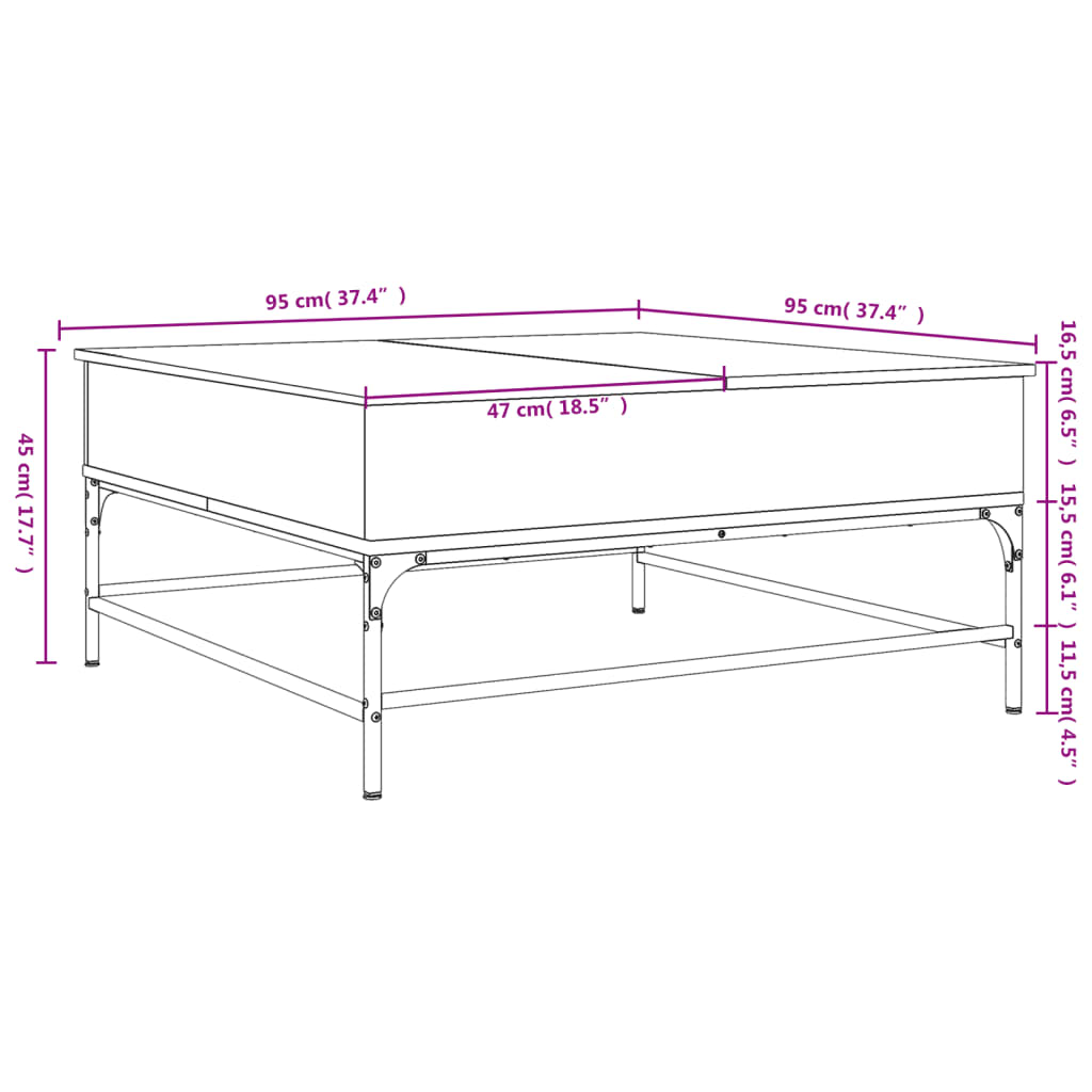 Salontafel 95x95x45 cm bewerkt hout en metaal zwart is nu te koop bij PeponiXL, paradijselijk wonen!