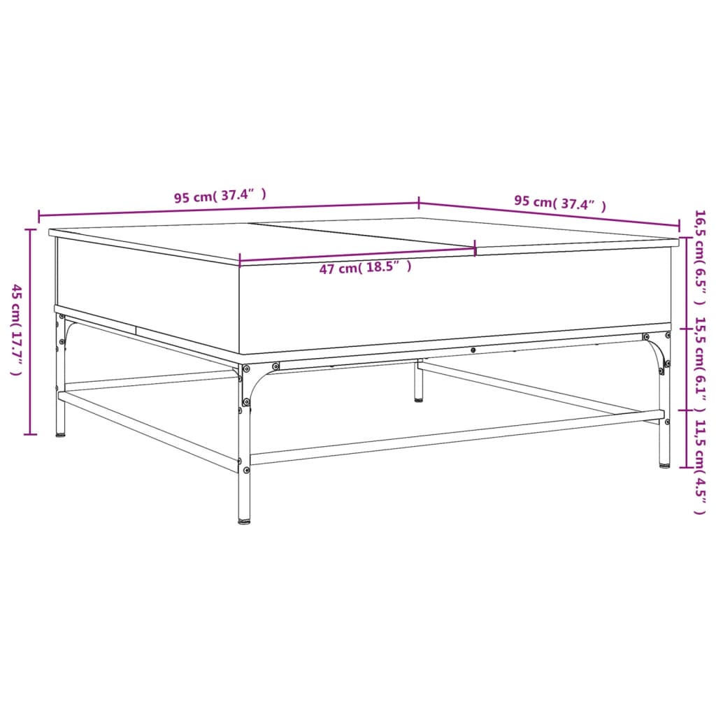 Salontafel 95x95x45 cm bewerkt hout en metaal gerookt eiken is nu te koop bij PeponiXL, paradijselijk wonen!