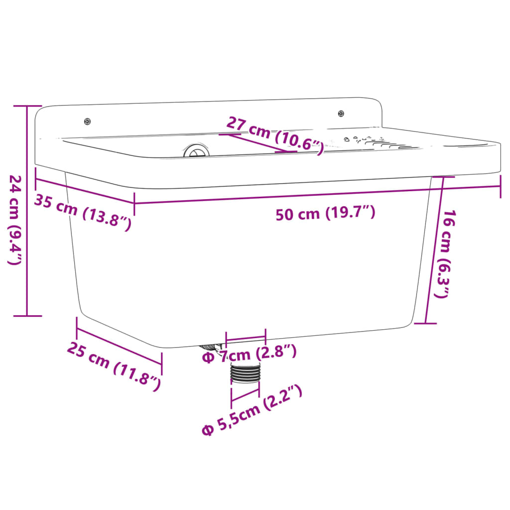 Wasbak wandgemonteerd 50x35x24 cm hars grijs is nu te koop bij PeponiXL, paradijselijk wonen!