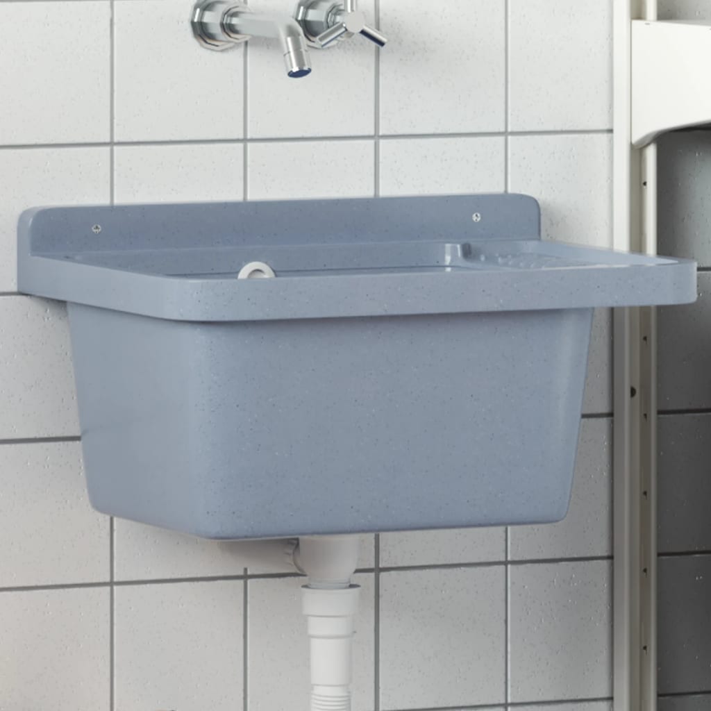 Wasbak wandgemonteerd 50x35x24 cm hars grijs is nu te koop bij PeponiXL, paradijselijk wonen!