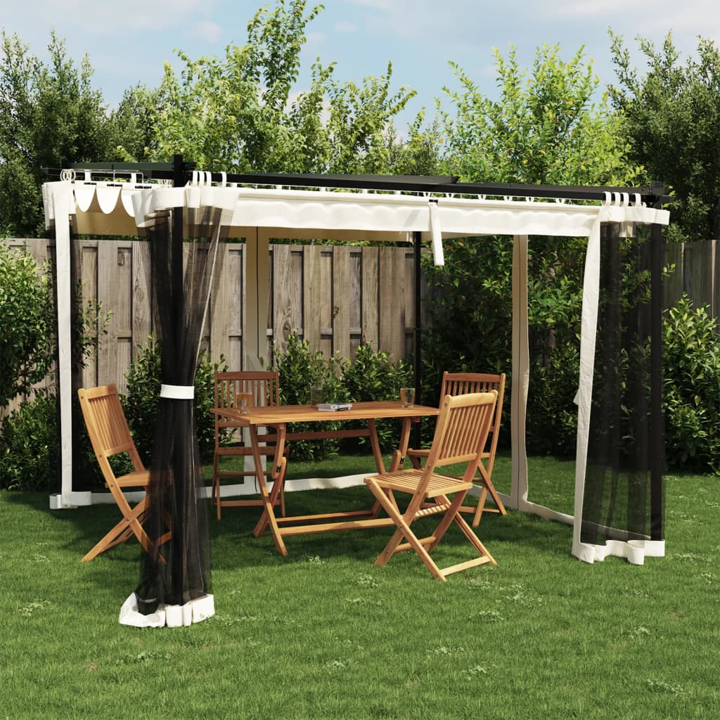 Prieel met zijwanden van gaas 3x3 m staal crèmekleurig is nu te koop bij PeponiXL, paradijselijk wonen!
