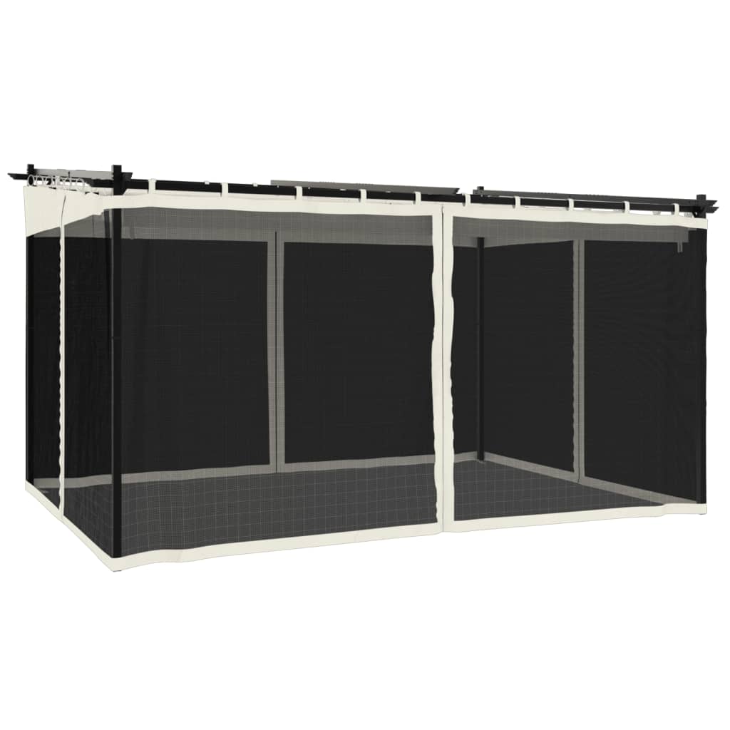 Prieel met zijwanden van gaas 4x3 m staal crèmekleurig is nu te koop bij PeponiXL, paradijselijk wonen!