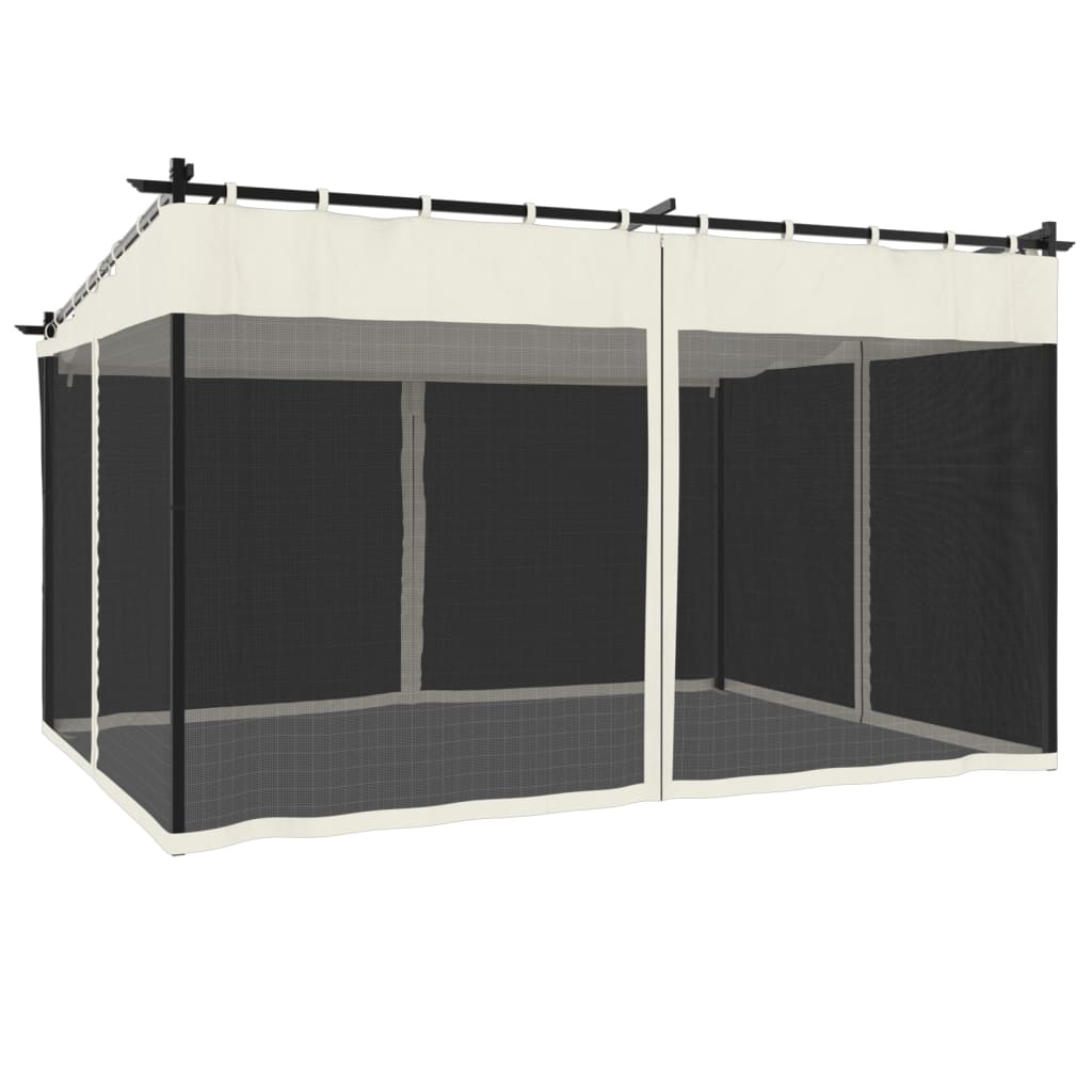 Prieel met zijwanden van gaas 4x3 m staal crèmekleurig is nu te koop bij PeponiXL, paradijselijk wonen!