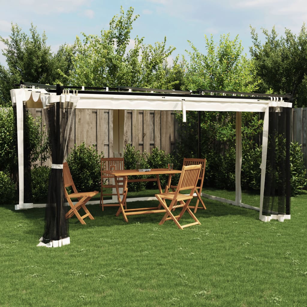 Prieel met zijwanden van gaas 4x3 m staal crèmekleurig is nu te koop bij PeponiXL, paradijselijk wonen!