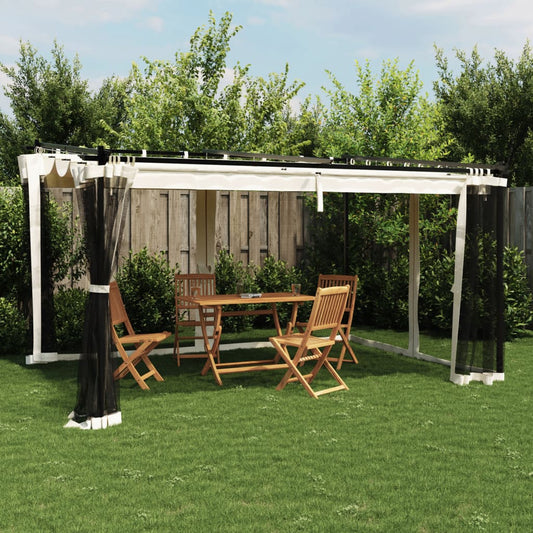 Prieel met zijwanden van gaas 4x3 m staal crèmekleurig is nu te koop bij PeponiXL, paradijselijk wonen!