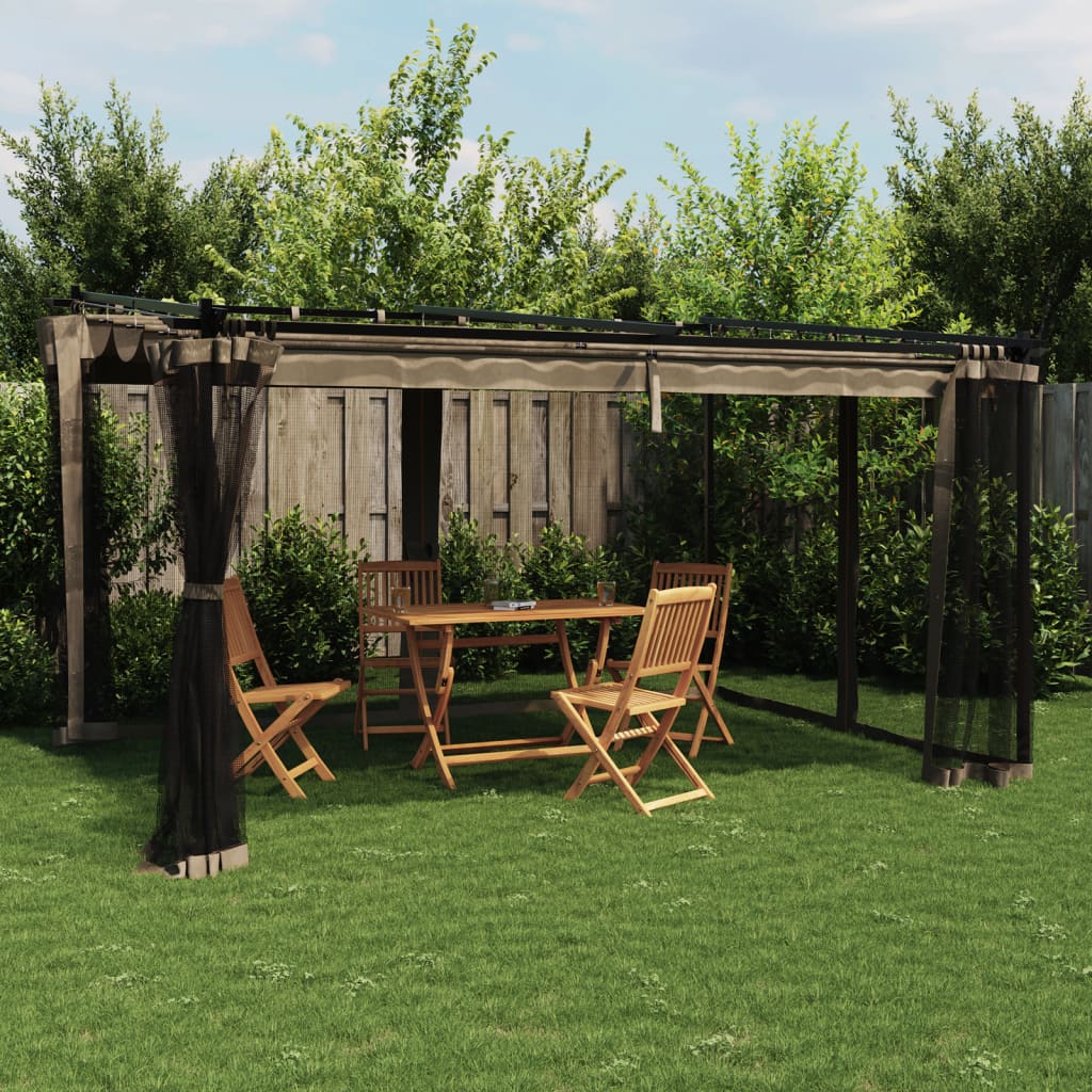 Prieel met zijwanden van gaas 4x3 m staal taupe is nu te koop bij PeponiXL, paradijselijk wonen!