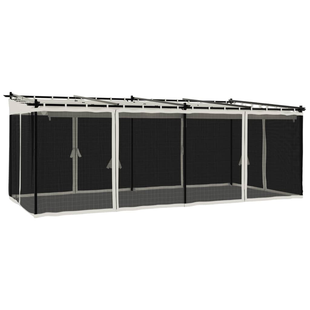 Prieel met zijwanden van gaas 6x3 m staal crèmekleurig is nu te koop bij PeponiXL, paradijselijk wonen!