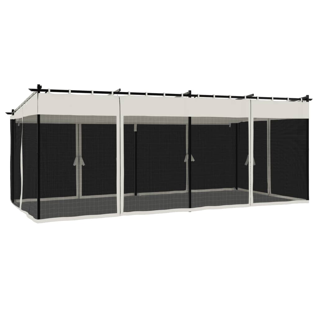 Prieel met zijwanden van gaas 6x3 m staal crèmekleurig is nu te koop bij PeponiXL, paradijselijk wonen!