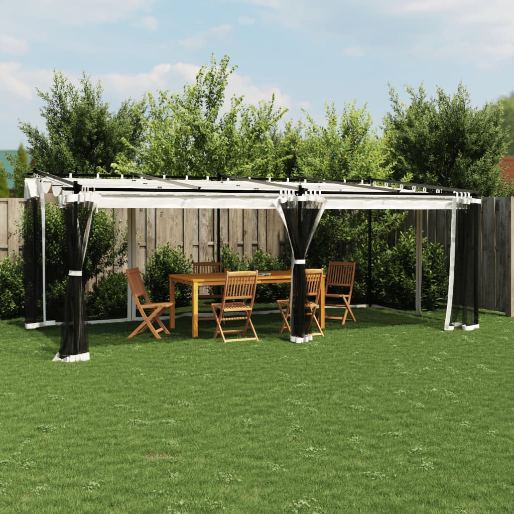 Prieel met zijwanden van gaas 6x3 m staal crèmekleurig is nu te koop bij PeponiXL, paradijselijk wonen!