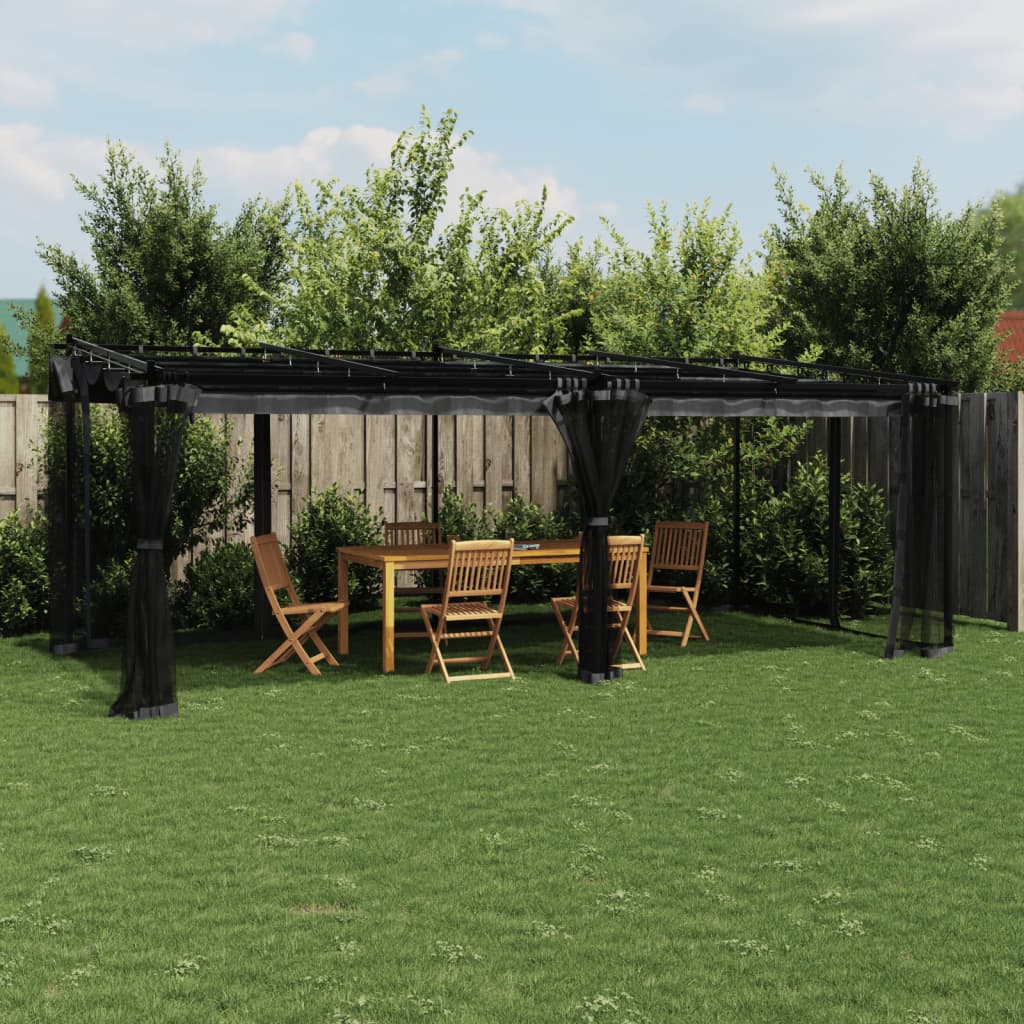 Prieel met zijwanden van gaas 6x3 m staal antracietkleurig is nu te koop bij PeponiXL, paradijselijk wonen!