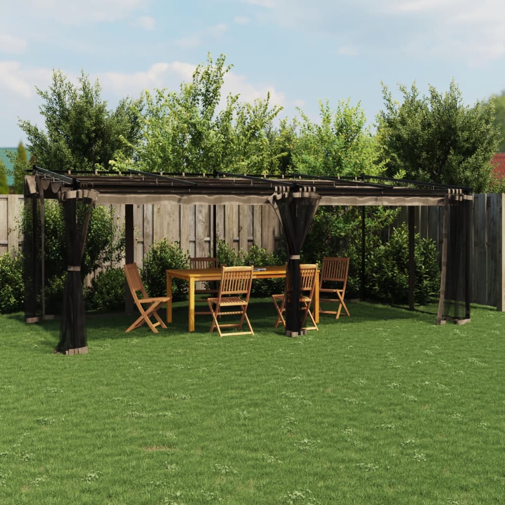 Prieel met zijwanden van gaas 6x3 m staal taupe is nu te koop bij PeponiXL, paradijselijk wonen!