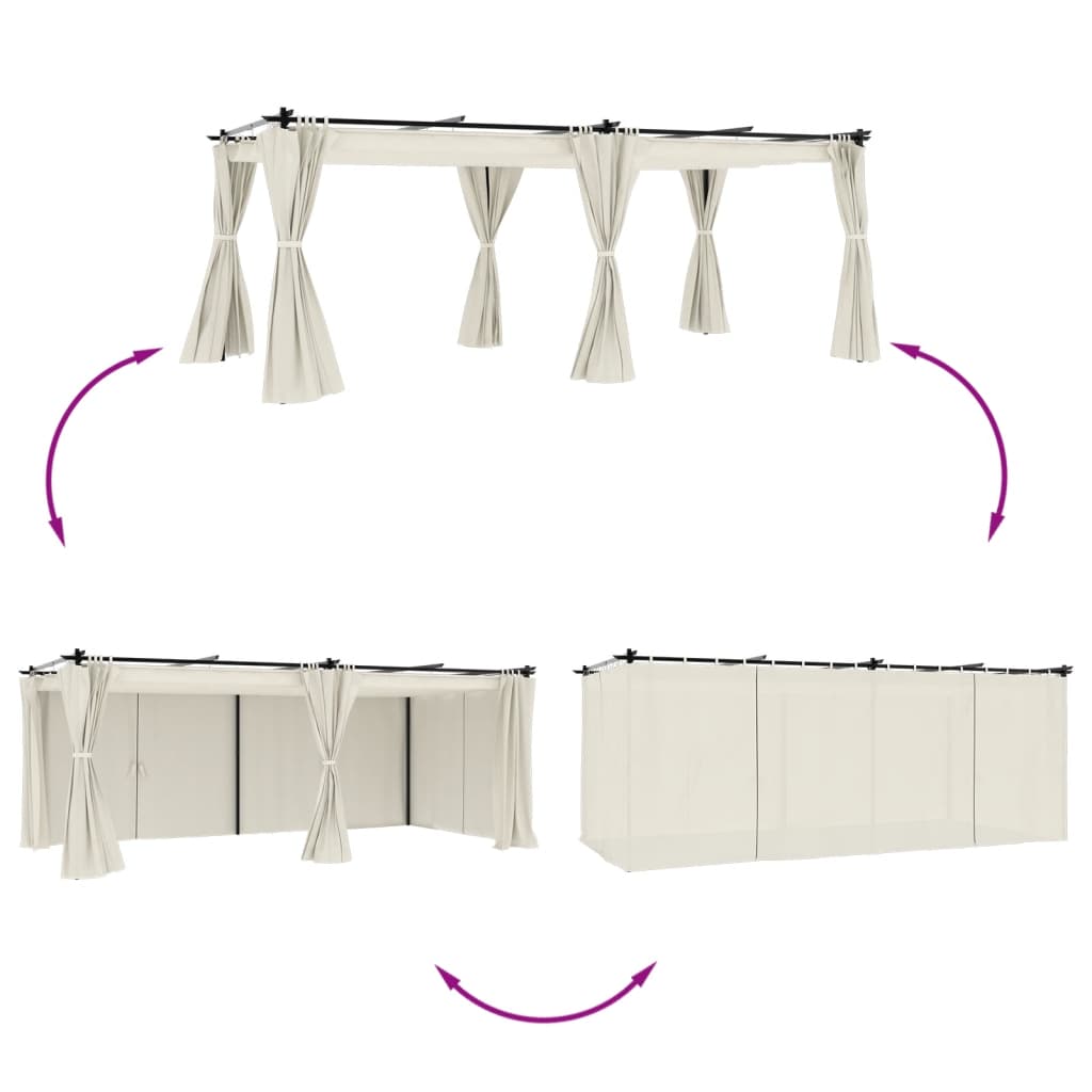 Prieel met gordijnen 6x3 m staal crèmekleurig is nu te koop bij PeponiXL, paradijselijk wonen!