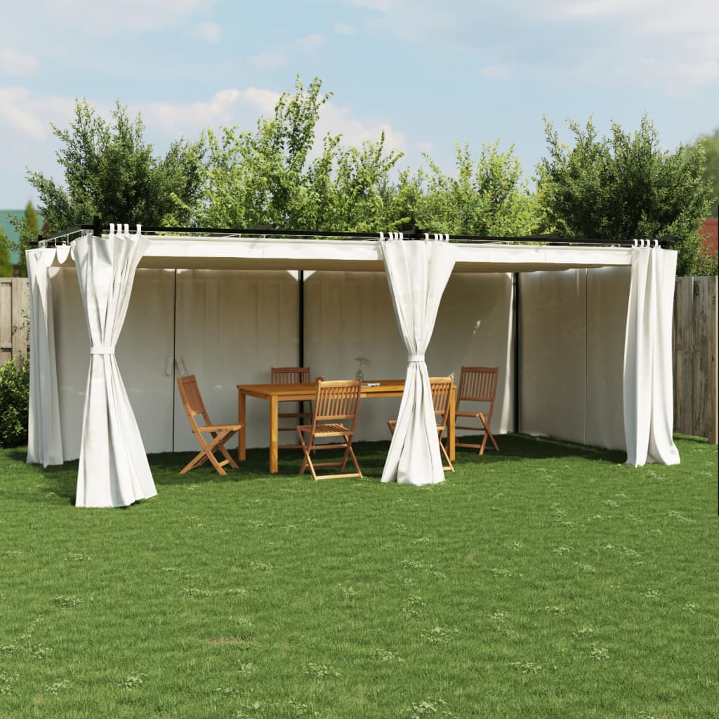 Prieel met gordijnen 6x3 m staal crèmekleurig is nu te koop bij PeponiXL, paradijselijk wonen!