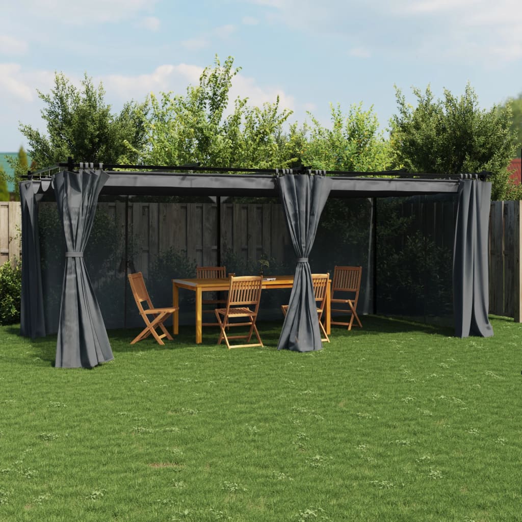Prieel met gordijnen 6x3 m staal antracietkleurig is nu te koop bij PeponiXL, paradijselijk wonen!