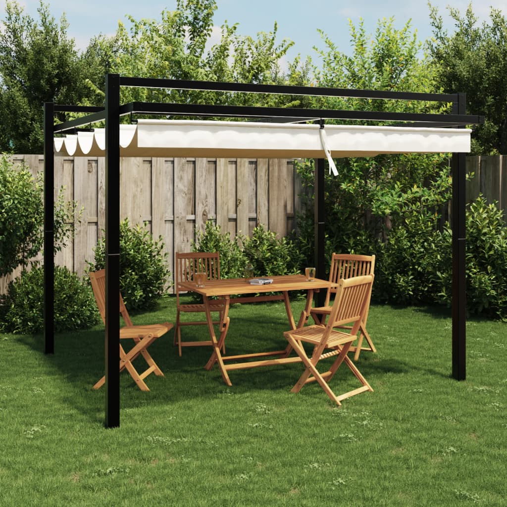 Prieel met uittrekbaar dak 3x3 m aluminium crèmekleurig is nu te koop bij PeponiXL, paradijselijk wonen!