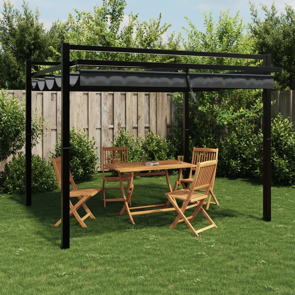 Prieel met uittrekbaar dak 3x3 m aluminium antracietkleurig is nu te koop bij PeponiXL, paradijselijk wonen!