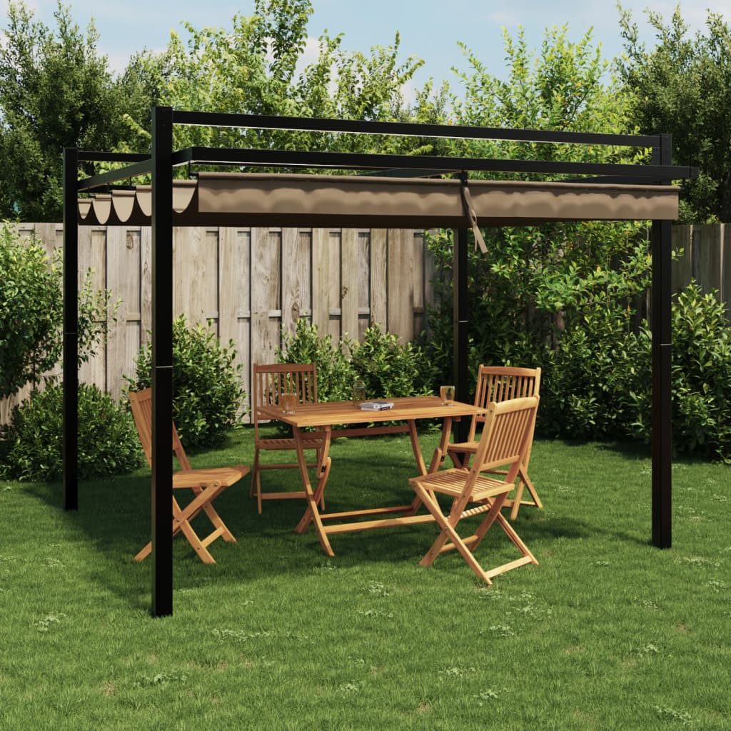 Prieel met uittrekbaar dak 3x3 m aluminium taupe is nu te koop bij PeponiXL, paradijselijk wonen!