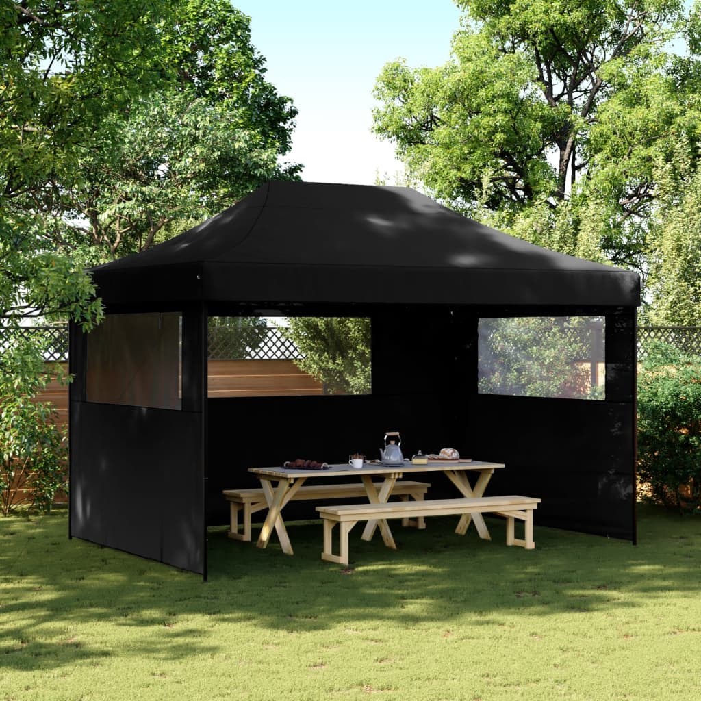 Partytent inklapbaar pop-up met 3 zijwanden zwart is nu te koop bij PeponiXL, paradijselijk wonen!
