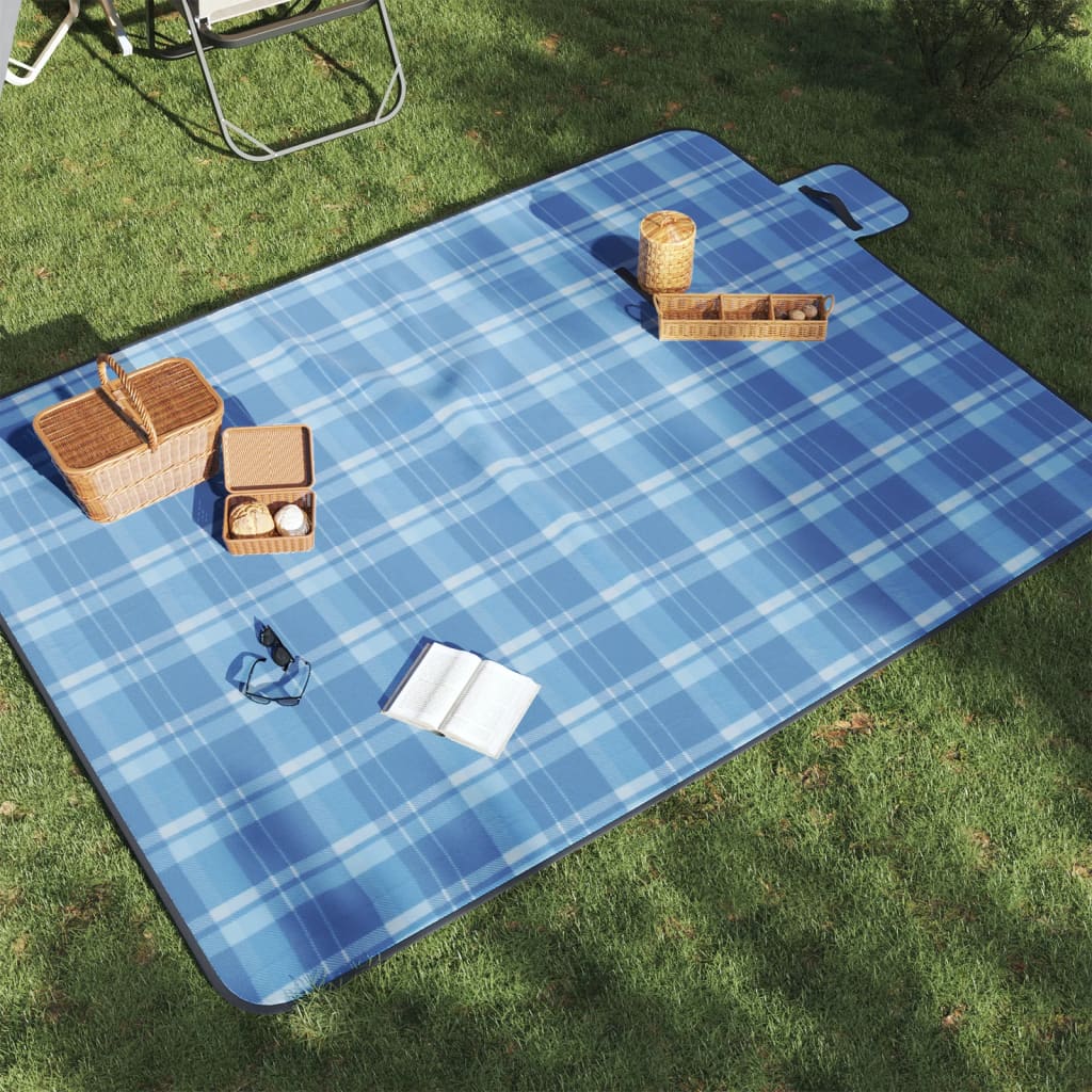 Picknickkleed opvouwbaar geruit 200x150 cm fluweel blauw is nu te koop bij PeponiXL, paradijselijk wonen!