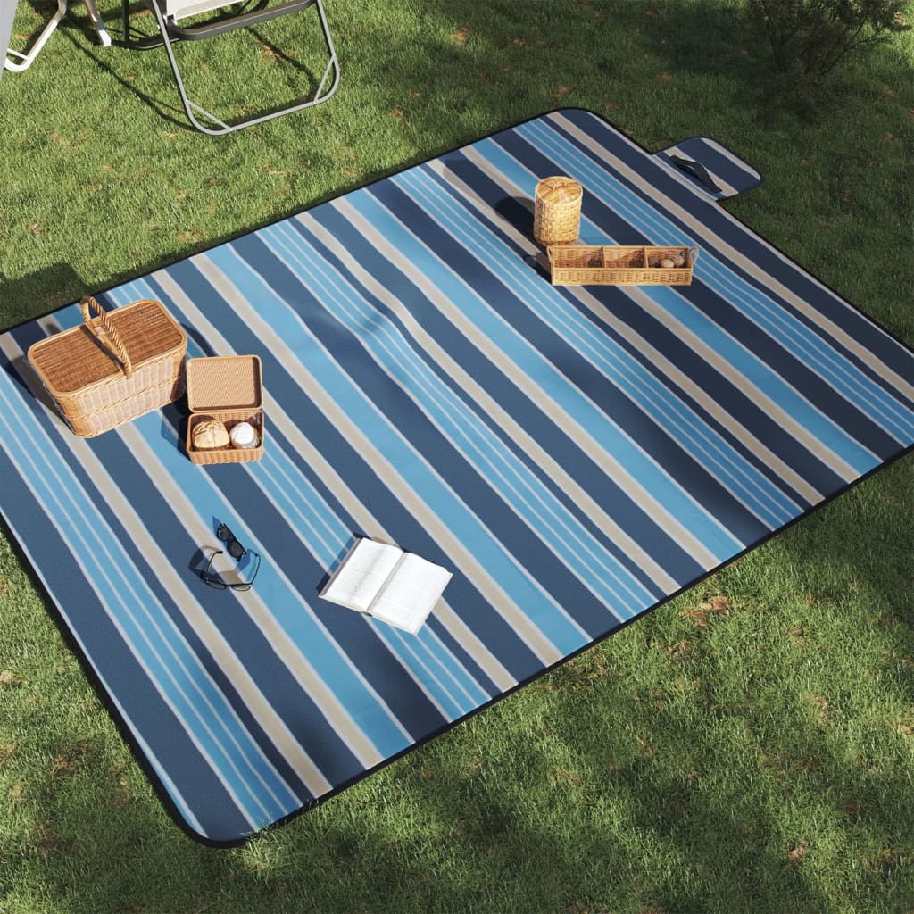 Picknickkleed opvouwbaar gestreept 200x150 cm fluweel blauw wit is nu te koop bij PeponiXL, paradijselijk wonen!