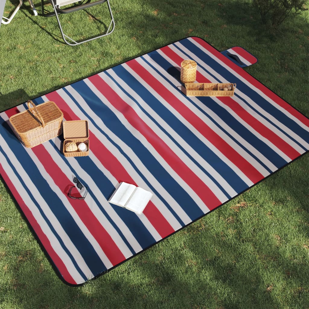Picknickkleed opvouwbaar strepen 200x150 cm fluweel blauw rood is nu te koop bij PeponiXL, paradijselijk wonen!