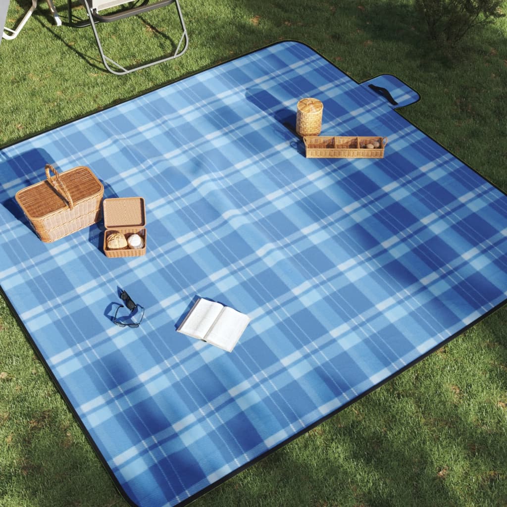Picknickkleed opvouwbaar geruit 200x200 cm fluweel blauw is nu te koop bij PeponiXL, paradijselijk wonen!