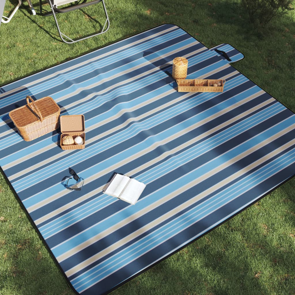 Picknickkleed opvouwbaar gestreept 200x200 cm fluweel blauw wit is nu te koop bij PeponiXL, paradijselijk wonen!
