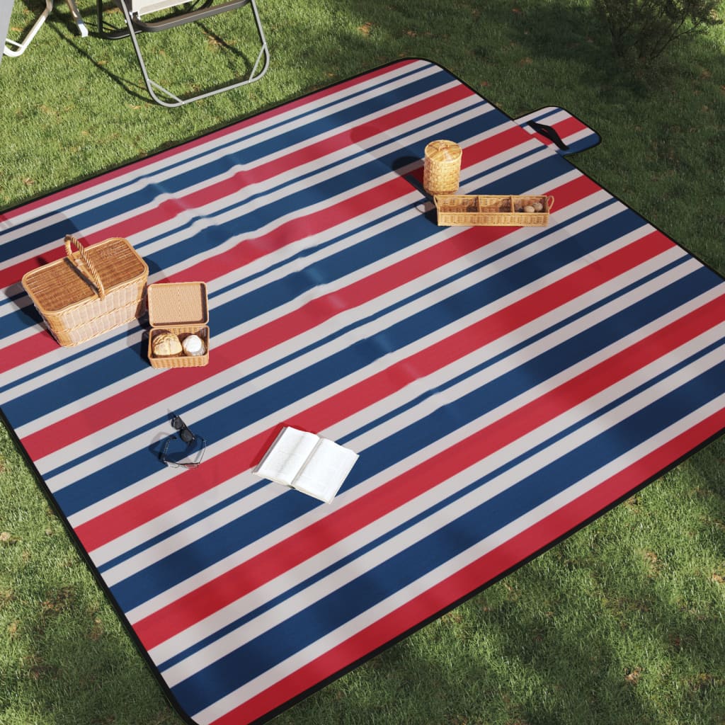 Picknickkleed opvouwbaar strepen 200x200 cm fluweel blauw rood is nu te koop bij PeponiXL, paradijselijk wonen!