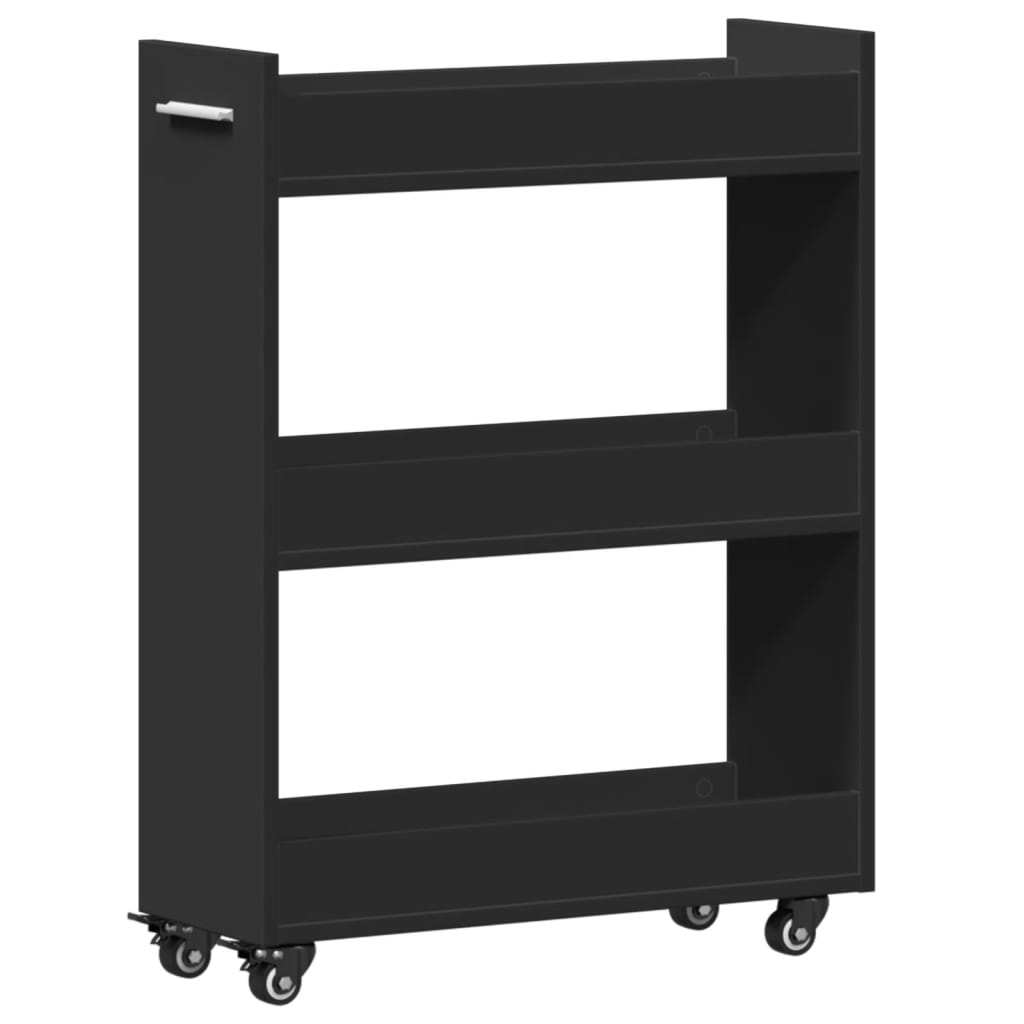 Kast met wieltjes 60x22x79 bewerkt hout zwart is nu te koop bij PeponiXL, paradijselijk wonen!