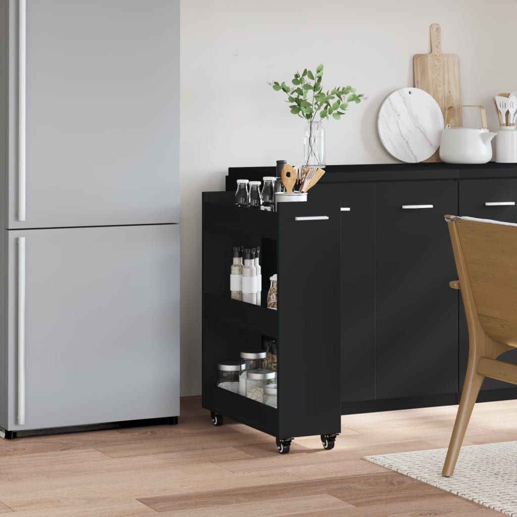 Kast met wieltjes 60x22x79 bewerkt hout zwart is nu te koop bij PeponiXL, paradijselijk wonen!