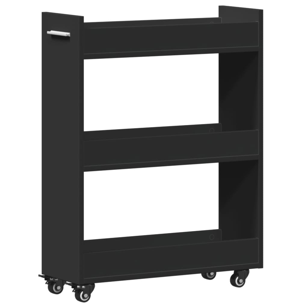 Kast met wieltjes 60x22x79 bewerkt hout zwart is nu te koop bij PeponiXL, paradijselijk wonen!