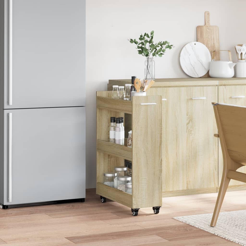 Kast met wieltjes 60x22x79 bewerkt hout sonoma eikenkleurig is nu te koop bij PeponiXL, paradijselijk wonen!
