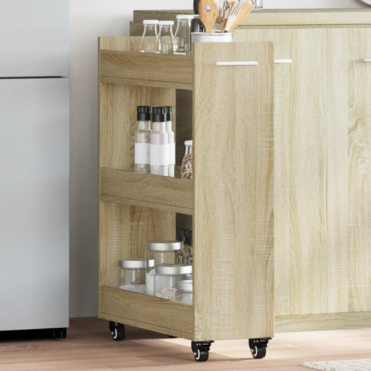 Kast met wieltjes 60x22x79 bewerkt hout sonoma eikenkleurig is nu te koop bij PeponiXL, paradijselijk wonen!