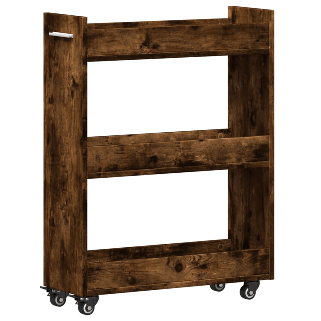 Kast met wieltjes 60x22x79 bewerkt hout gerookt eikenkleurig is nu te koop bij PeponiXL, paradijselijk wonen!